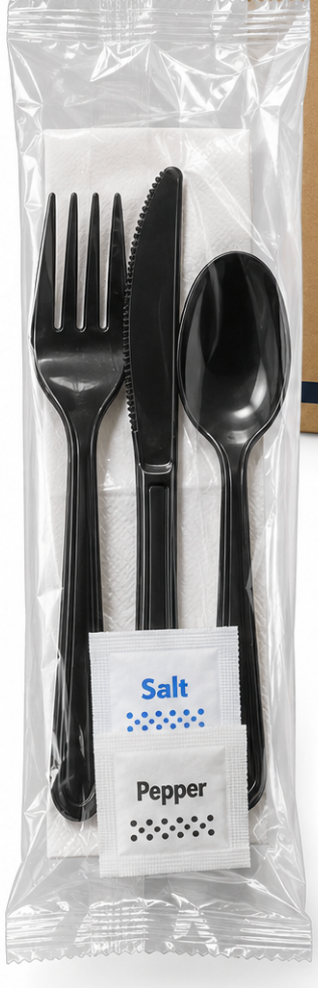 Medium Weight Cutlery Set – Fork, Knife, Spoon, Napkin, Salt & Pepper – 250/Case