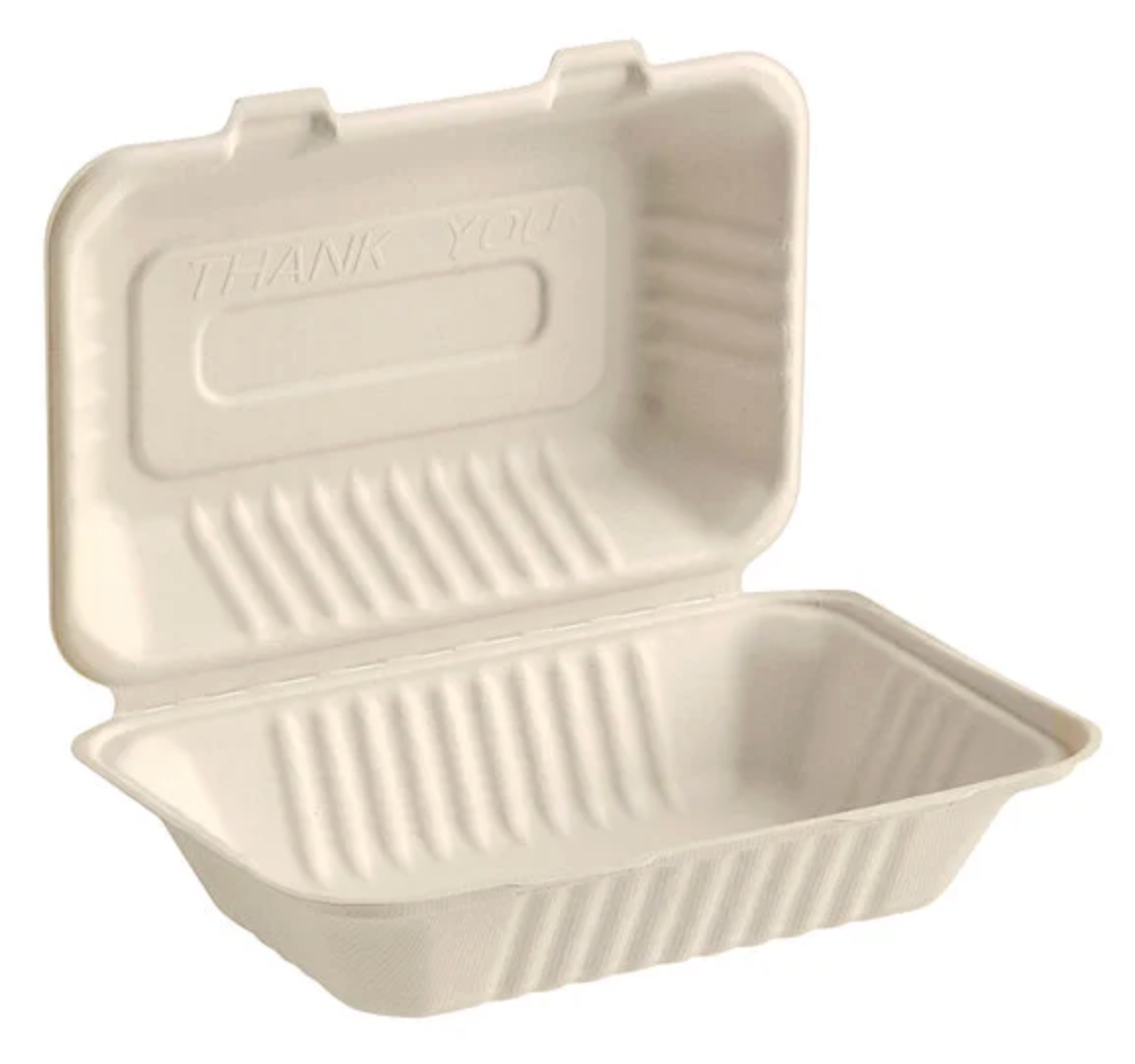 9” × 6” Bagasse Eco-Friendly Hinged Container&nbsp;