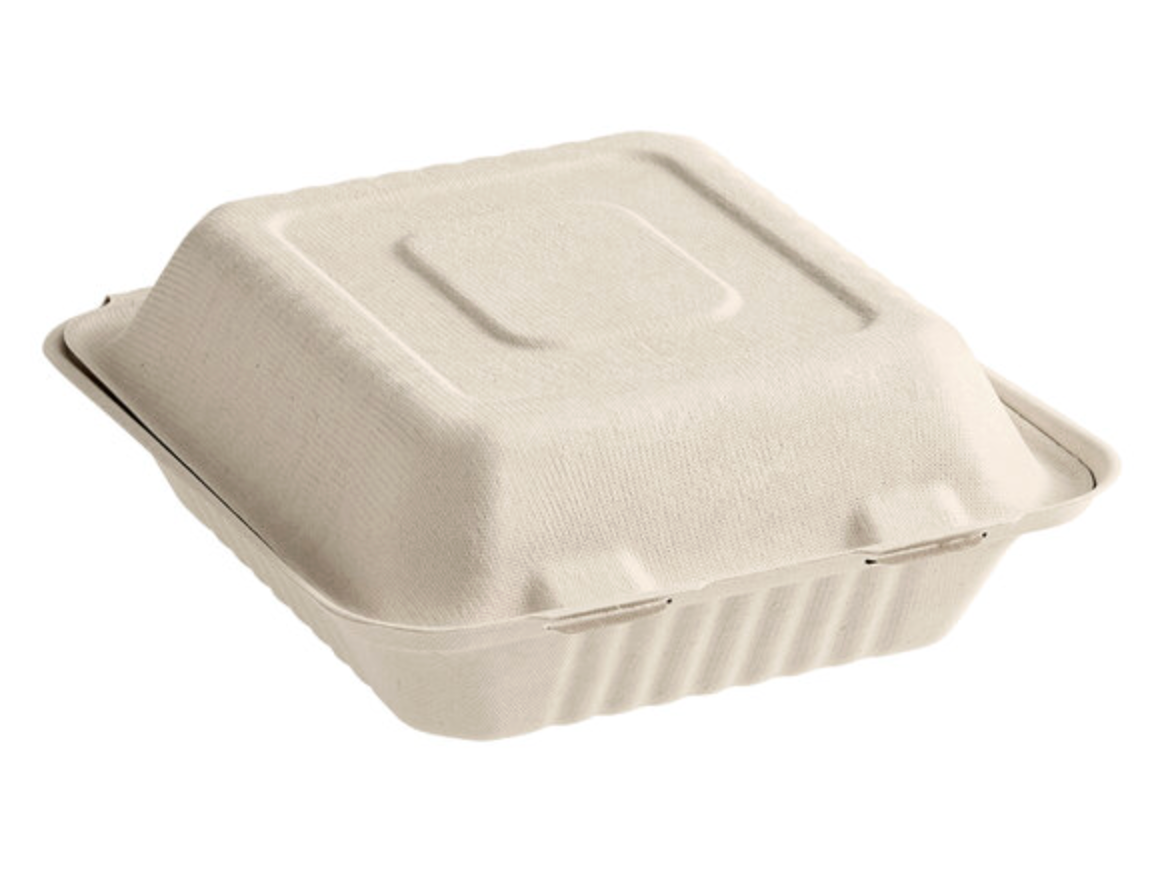 8” × 8” Bagasse Eco-Friendly Hinged Container – 1 Compartment